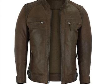 Men’s Distressed Brown Racer Leather Jacket.