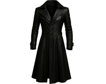 Handmade Black Genuine Leather Women Trench Coat, Gothic Matrix Style