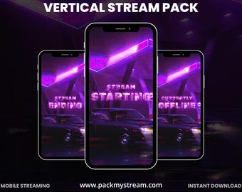Vertical Stream Overlay Pack Neon Car | Mobile Twitch Overlay | TikTok Live Stream Screens | OBS Streamlabs Kit