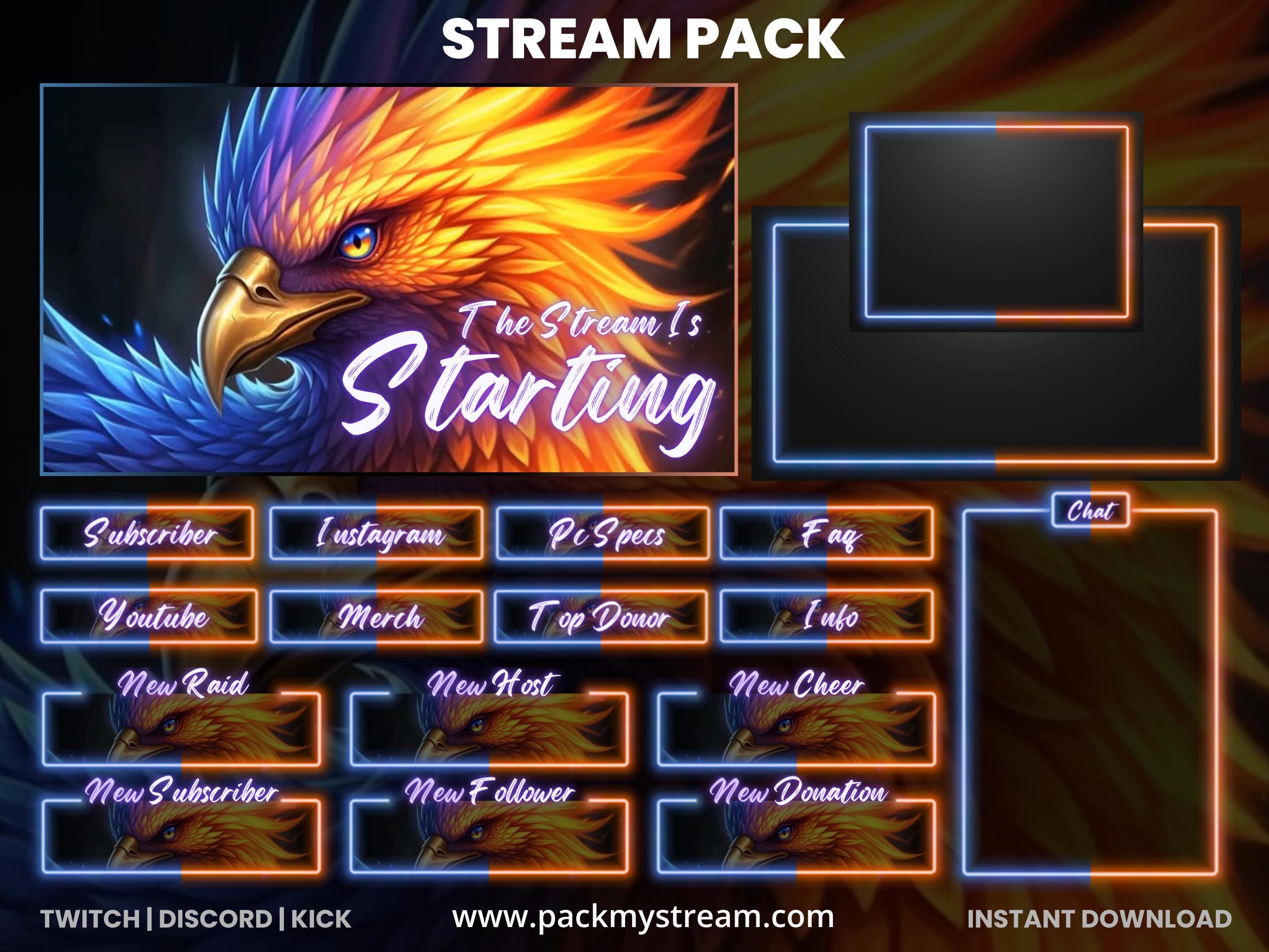 Neon Phoenix Stream Overlay Pack | Animated Twitch, Discord, Kick ...