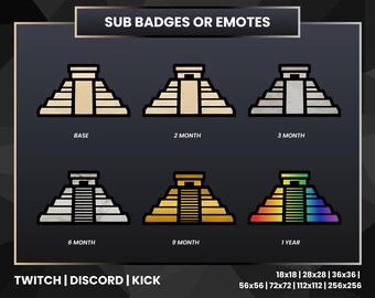 Aztec Temple Sub Badges | Pyramid Subscriber Badges for Twitch, Kick & Discord | 6-Tier Badge Set
