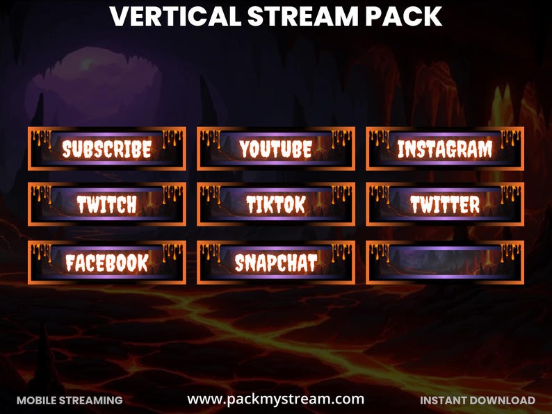Example Vertical Stream Overlay Lava Vertical Stream Overlay Pack for OBS & Streamlabs | Fire Animated ...
