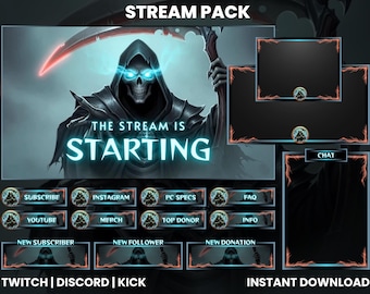 Grim Reaper Neon Stream Overlay | Dark Fantasy Twitch Kit (Digital Download)
