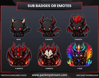 Demon Sub Badges for Twitch & Kick, Devil Emotes, Gaming Stream Subscriber Badges, Discord Bit Badges, Dark Fantasy Stream Graphics