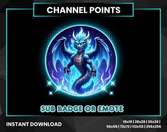 Blue Dragon Channel Points Badge | Twitch Kick Discord Stream Emote | Animated Fantasy Sub Badge PNG Set | Stream Overlay Asset