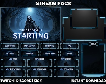 Mystic Reaper Stream-pakket | Donker bos, blauw neon (geanimeerde, statische schermen)