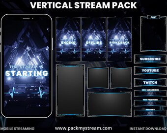Vertical Stream Overlay Pack Blue Tech | Mobile Twitch Overlay | TikTok Live Screens | OBS Stream Package
