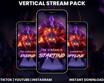 Demon Halloween Vertical Stream Pack | Fire Monster Stream Starting Ending Screens | TikTok YouTube Instagram OBS | Horror Stream Overlay