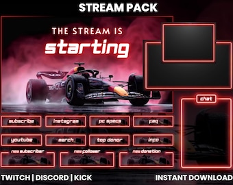 Red Neon Racing Stream Pack Overlay | Twitch OBS Streamlabs Esports Screens Alerts Panels Webcam