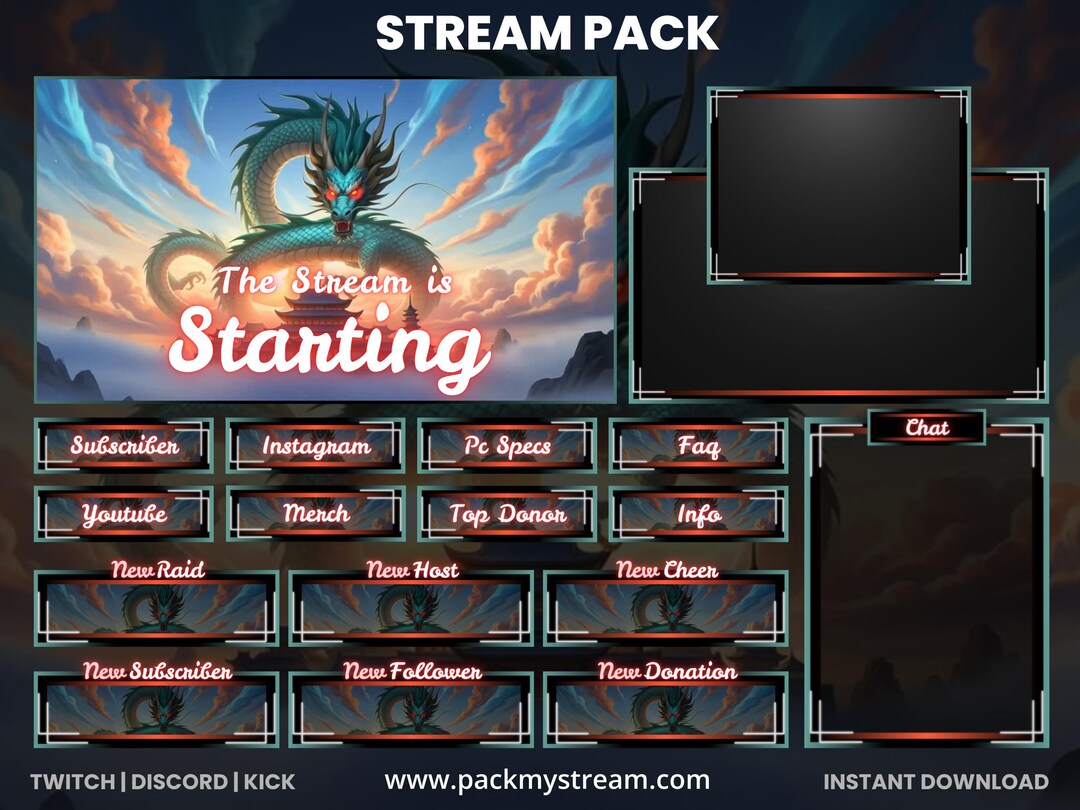 Eastern Dragon Stream Pack Overlay | Fantasy Twitch OBS Streamlabs ...