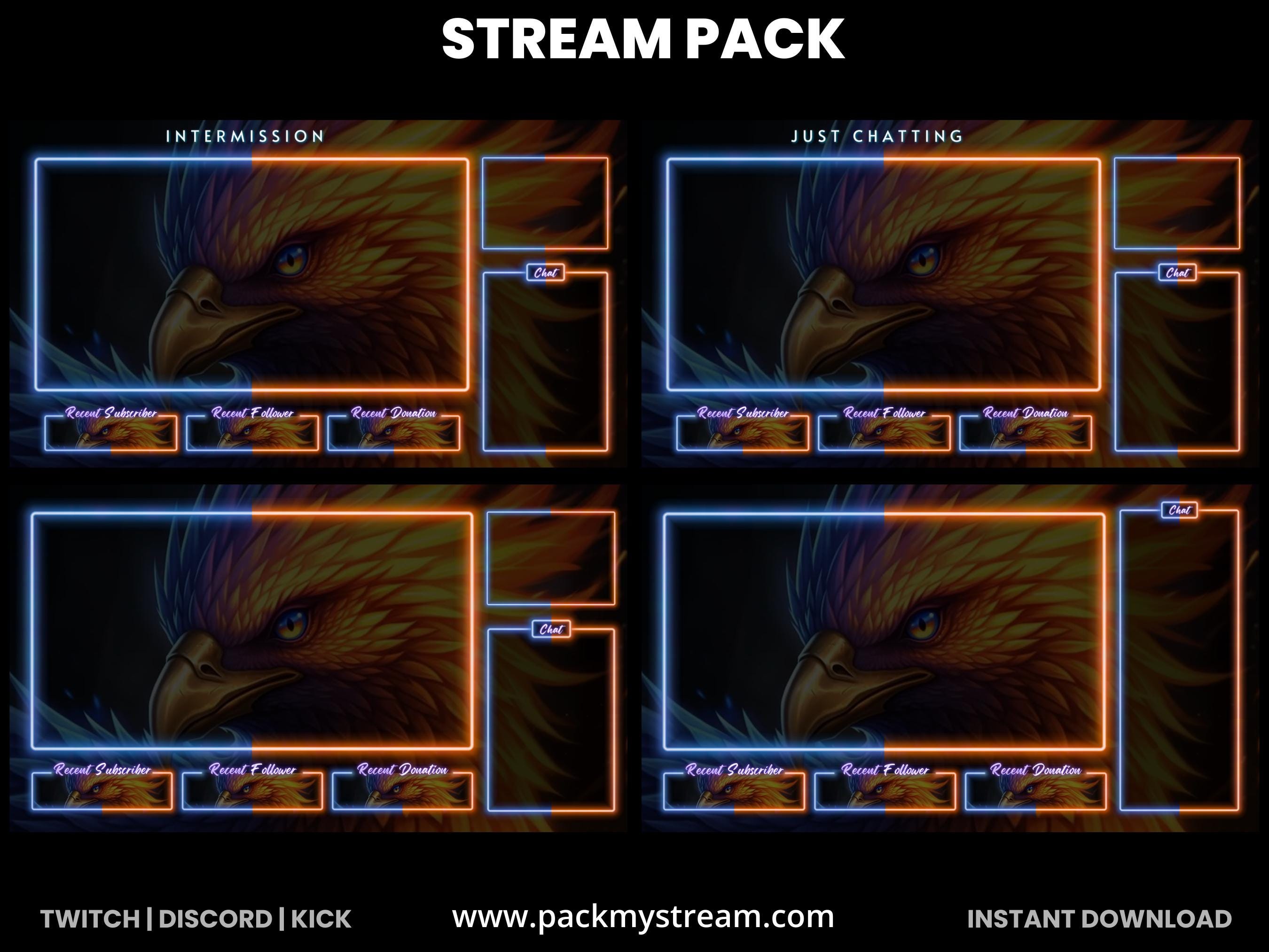 Neon Phoenix Stream Overlay Pack | Animated Twitch, Discord, Kick ...