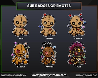Voodoo Doll Twitch Sub Badges, Stitched Doll Bit Badges, Gothic Emotes, Kick Discord Streamer Digital Download