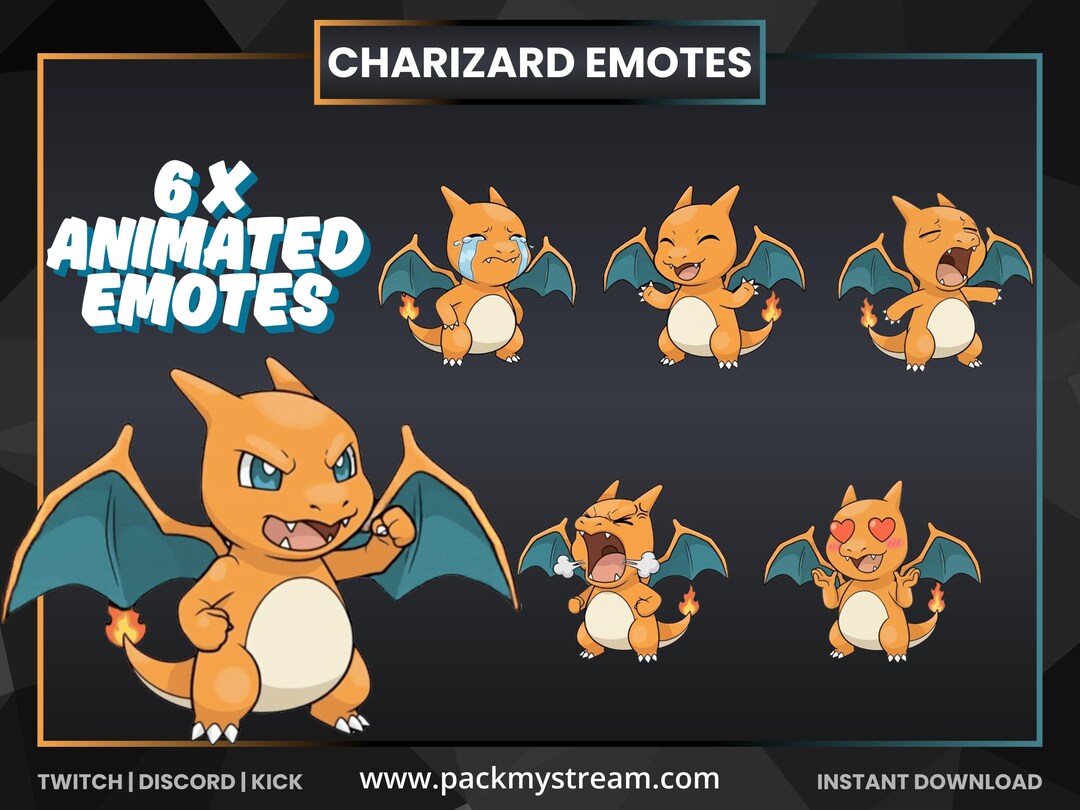 Charizard Animated Emotes Pack | 6x Twitch Discord Kick Stream Emotes ...
