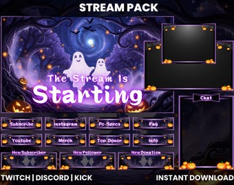 Ghostly Woods Halloween Stream Pack | Twitch Overlay | OBS Streamlabs Animated Screens | Starting, Ending, BRB, Offline | Streaming Graphics
