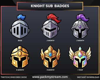 Knight Sub Badges for Twitch, Medieval Gaming Emotes, Knight Subscriber Badges, Kick Stream Badges, Discord Gaming Icons