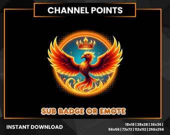 Phoenix Channel Points Badge | Fire Bird Sub Badge Emote | Twitch Kick Discord Stream Overlay | Gamer Instant Download