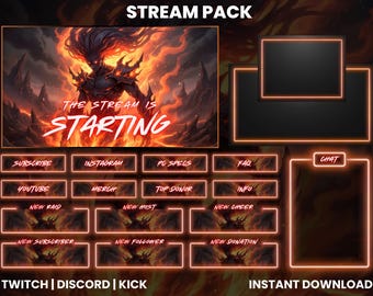 Fire Demon Stream Pack Overlay | Animated Twitch OBS Streamlabs Gaming Overlay Starting Soon Screens
