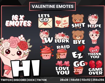 Valentine Twitch Emotes Pack | 16 Love Stream Emotes (PNG Digital Download