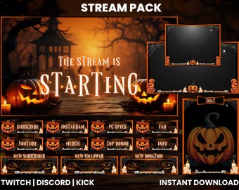 Spooky Halloween Animated Twitch Stream Pack: Overlays, Screens, Alerts