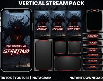 Shadow Monster Stream Pack for Twitch & TikTok | Dark Horror Streaming Overlay Pack | Vertical Mobile Stream Screens | Instant Download