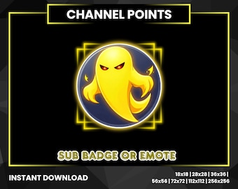 Yellow Ghost Channel Points Badge | Twitch Kick Discord Emote | Spooky Stream Sub Badge Icon Set | Halloween Ghost Stream Art
