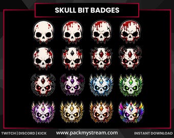 Skull No Num bit Badges for Twitch, Skull Bite Emotes, Gaming Subscriber Badges, Discord Emotes, Kick Stream Badges, Horror Gamer Icons