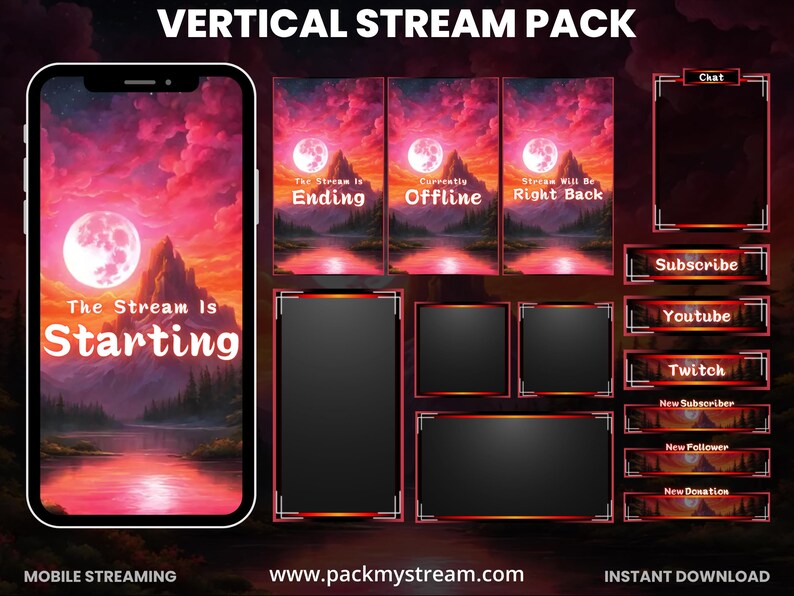 Example Vertical Stream Overlay Vertical Stream Overlay Pack | Fantasy Sky Mobile Stream Screens ...