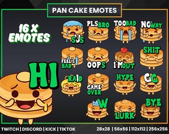 Pancake Emotes 16x for Twitch, Discord, Kick & TikTok | Cute Food Streamer Emotes PNG (28–256px)