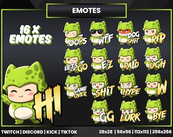 Söt grodkostym Cell Stream Emotes-paket | 16x Twitch Discord Kick PNG-emotes | Kawaii Gamer-reaktioner | Streamer-emote-paket