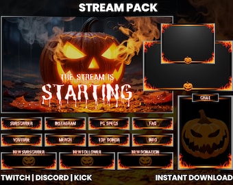 Infernal Stream Pack | Fire & Pumpkin Themed Stream Overlay | Twitch, Kick, YouTube Stream Panels and Alerts