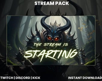 Dark Demon Stream Overlay Pack | Fantasy Warrior Twitch Screens, Panels, Alerts & Webcam for OBS and Streamlabs