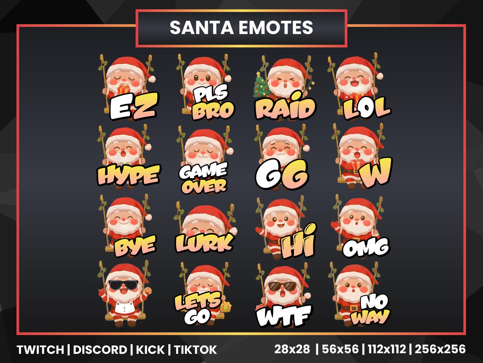Streamer Santa Cute Santa Emotes Pack for Twitch, Discord & Streaming | 16 Christmas ...