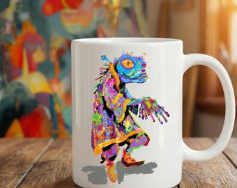 Bunte surreale Eidechsenkreatur druckbare Wandkunst - Psychedelischer Fantasy Charakter Digitaler Download PNG
