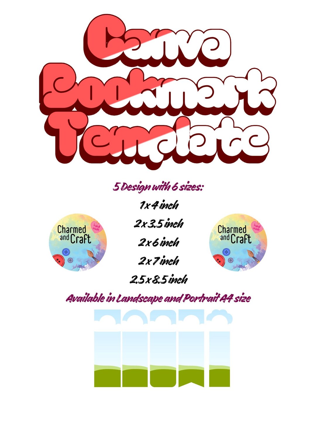 Customizable Canva Bookmark Frame Template Pack (5 Designs & 6 Sizes ...