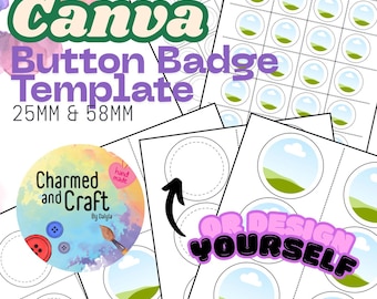 Plantilla de chapa editable: Maqueta de Canva de 58 mm y 25 mm (descarga digital)