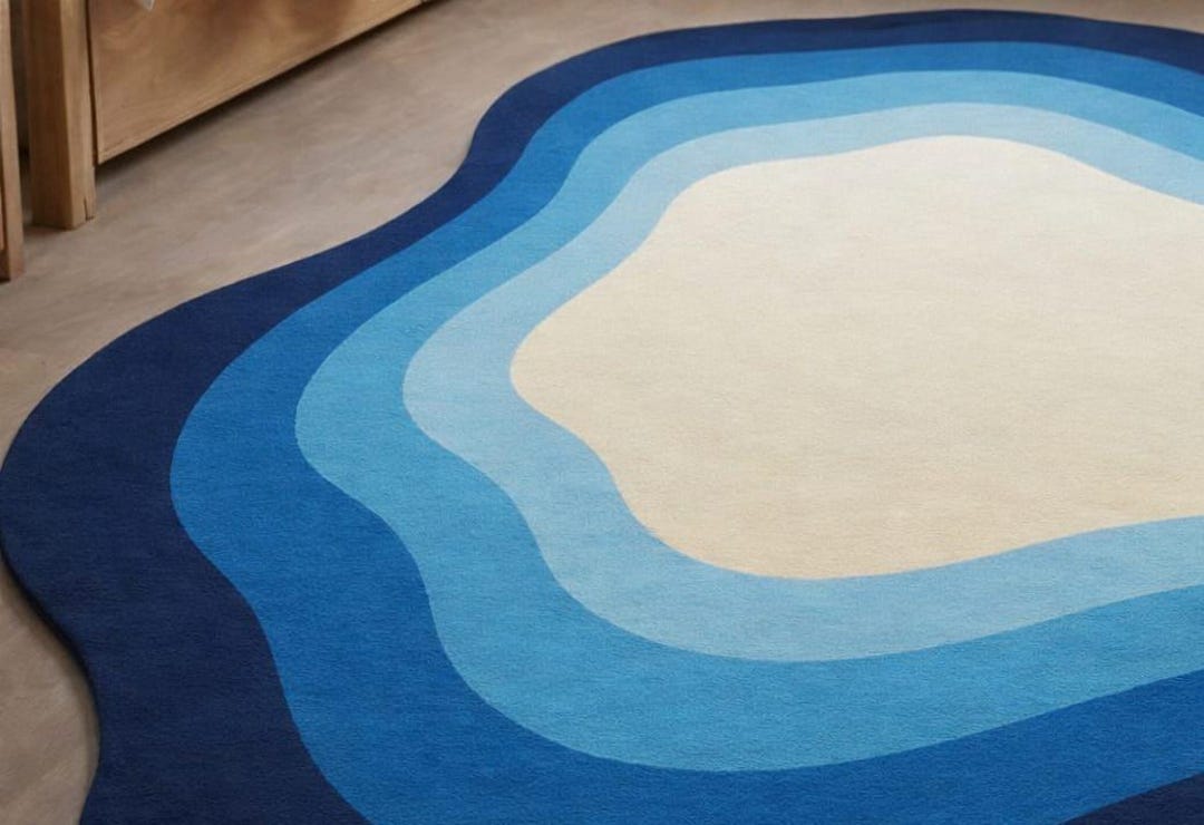 Puddle Rug Shape Hand Tufted Blue Gradient Puddle Rug – Abstract Ocean Wave Carpet - Etsy