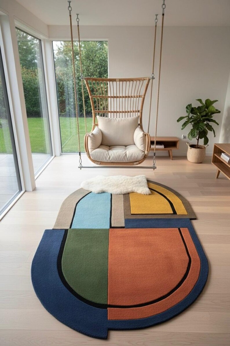 Modern Color Block Area Rug - Geometric Abstract Shaped Carpet - Hand ...