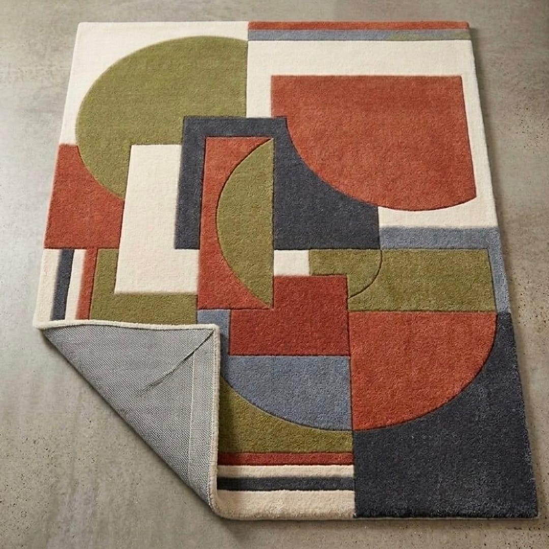 Mid Century Modern Abstract Area Rug Carpet Geometric Bauhaus Style ...