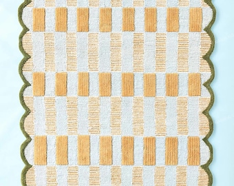 Handgetufteter ausgebogter Teppich | Checkerboard Sage Grüner Senf Teppich