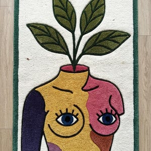 Abstract Face Rug, Modern Art Carpet, Aesthetic Room Decor, Colorful Tufted Rug, Unique Statement Rug, Boho Home Decor, Artistic Floor Mat