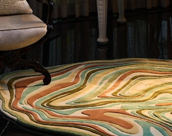 Hand Tufted Wool Area Rug: Modern Irregular Round Carpet