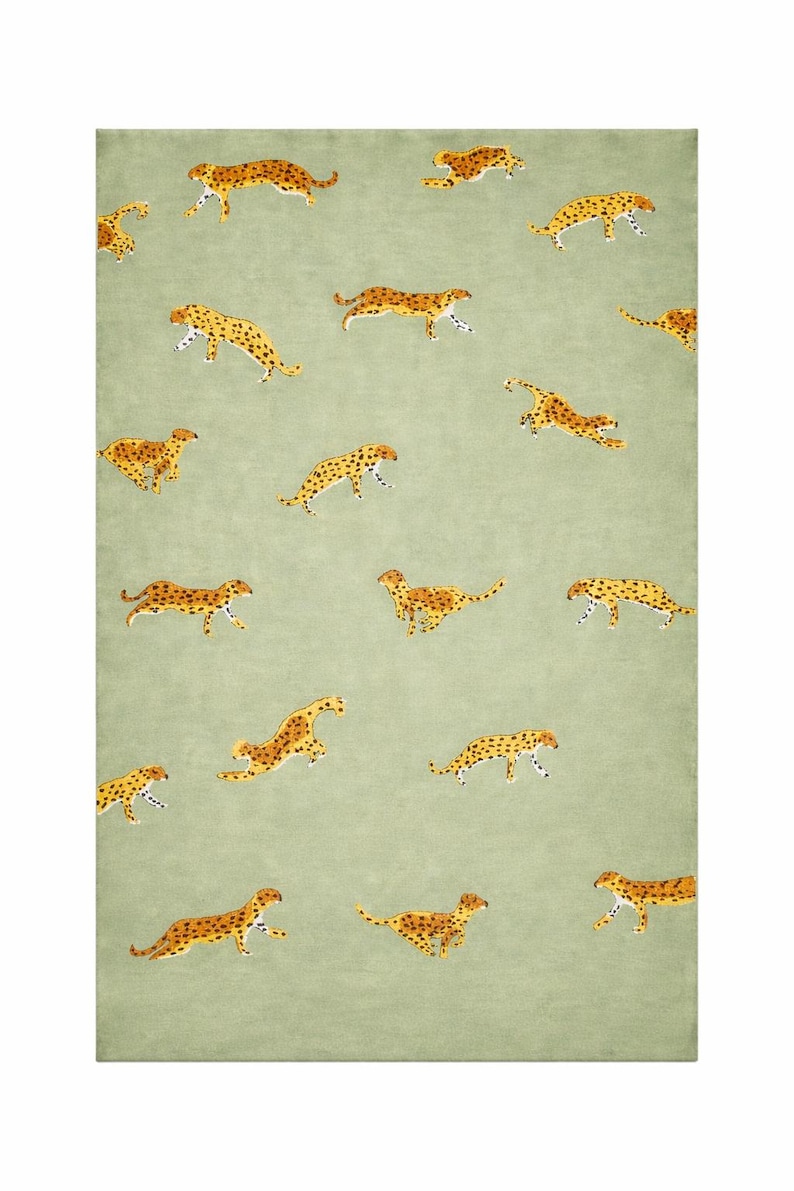 Hand-Tufted Wool Cheetah Rug: Green Jungle Animal Print, Anthropologie Inspired Decor" image 1