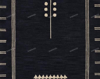 Hand Tufted Wool Rug, Black Cream Geometric Carpet, Modern Boho Area Rug