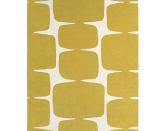 Mustard Geometric Wool Rug, Hand Tufted Mid Century Modern Scandinavian Carpet