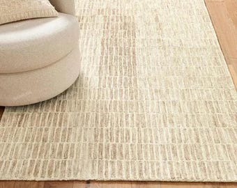 Tappeto con motivo a cerchi geometrici, trapuntato a mano, moderno tappeto scandinavo per soggiorno.