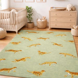 Hand-Tufted Wool Cheetah Rug: Green Jungle Animal Print, Anthropologie Inspired Decor" image 4