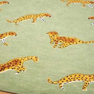 Hand-Tufted Wool Cheetah Rug: Green Jungle Animal Print, Anthropologie Inspired Decor" image 2
