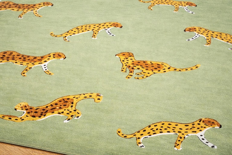 Hand-Tufted Wool Cheetah Rug: Green Jungle Animal Print, Anthropologie Inspired Decor" image 2