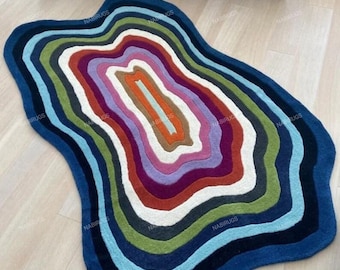 Handmade Organic Shape Tufted Rug | Colorful Abstract Wavy Carpet