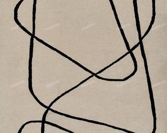 Abstract Line Rug | Modern Minimalist Hand Tufted Carpet, Black Beige Scandinavian Home Decor